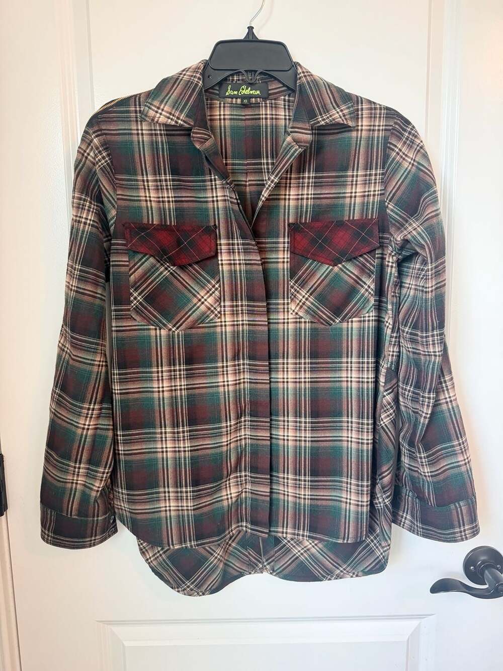Sam Edelman Plaid Button Down Shirt Women's XS Long Sleeve Zip Detail
